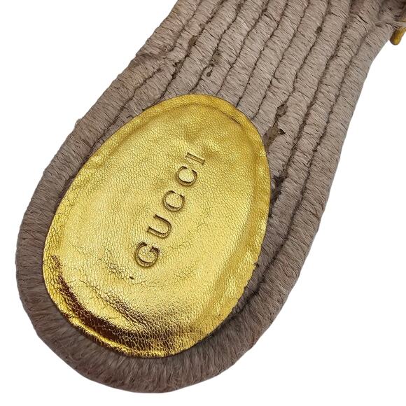 Gucci GG Quilted Leather Espadrille Flat Slide Sandal Size 41 US 11 Gold Leather - Picture 9 of 11